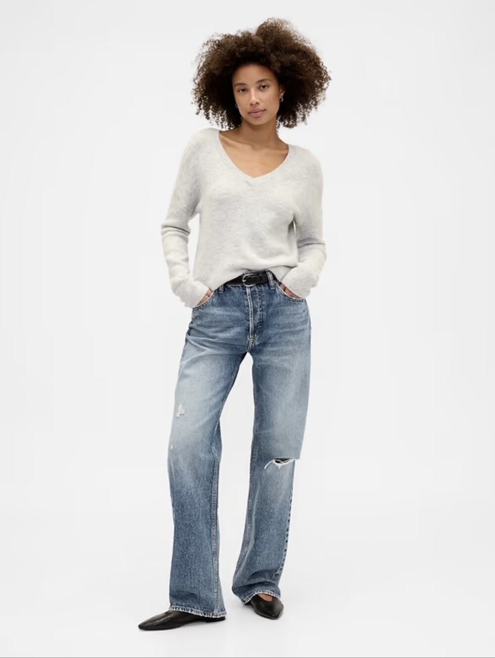 NWT Gap Low Slung Destructed Relaxed Straight Jeans medium Wash 14 32